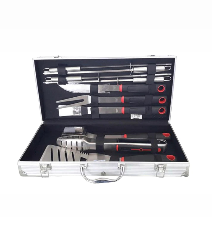 Set of 11 Luxury Stainless Steel Pieces for BBQ in a Suitcase 01-000177