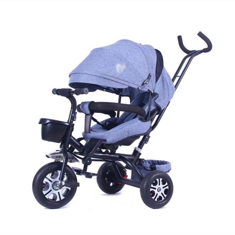 Children's Tricycle Bicycle Gray With Shade and Parent Handle 1-4 Years 0068-07-GREY