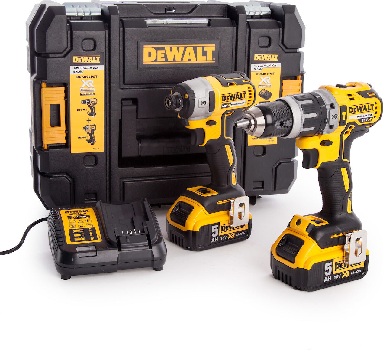 Dewalt Impact Drill & Impact Driver 18V Set with 2x5Ah Batteries and Case DCK266P2T
