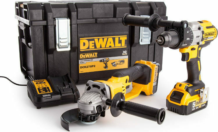Dewalt Angle Wheel & Impact Drill 18V Set with 2x5Ah Batteries and Case DCK278P2