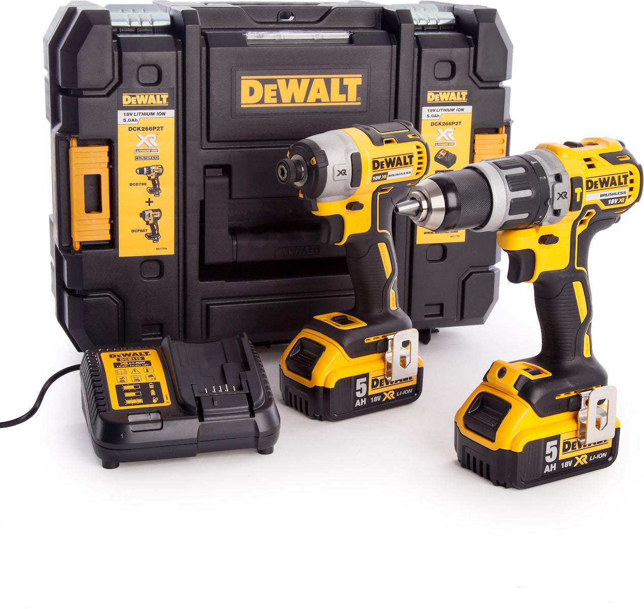 Dewalt 18V Impact Drill & Impact Driver Set with 2x5Ah Batteries and Case DCK266P2