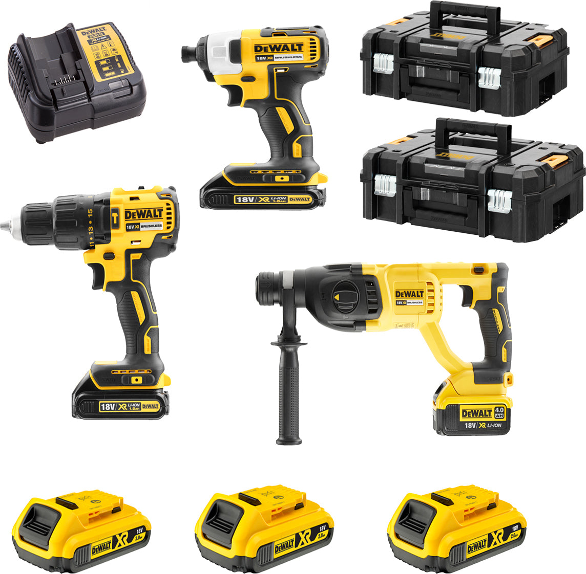 Dewalt 18V Impact Drill & Impact Driver & Gun Set with 3x4Ah Batteries and Case DCK369M3T