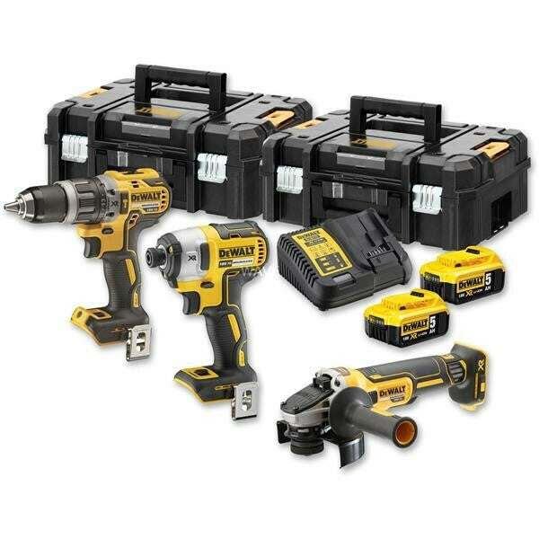Dewalt 18V Angle Grinder & Wrench & Digger Set with 2x5Ah Batteries and Case DCK384P2T