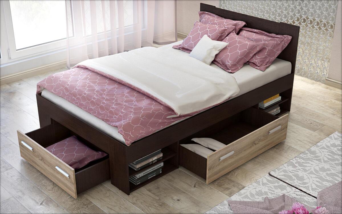 Semi-double bed + drawers Lucas 120x200 wenge + o sonoma