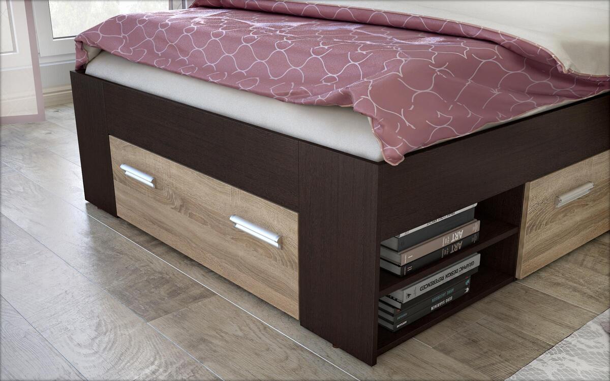 Semi-double bed + drawers Lucas 120x200 wenge + o sonoma