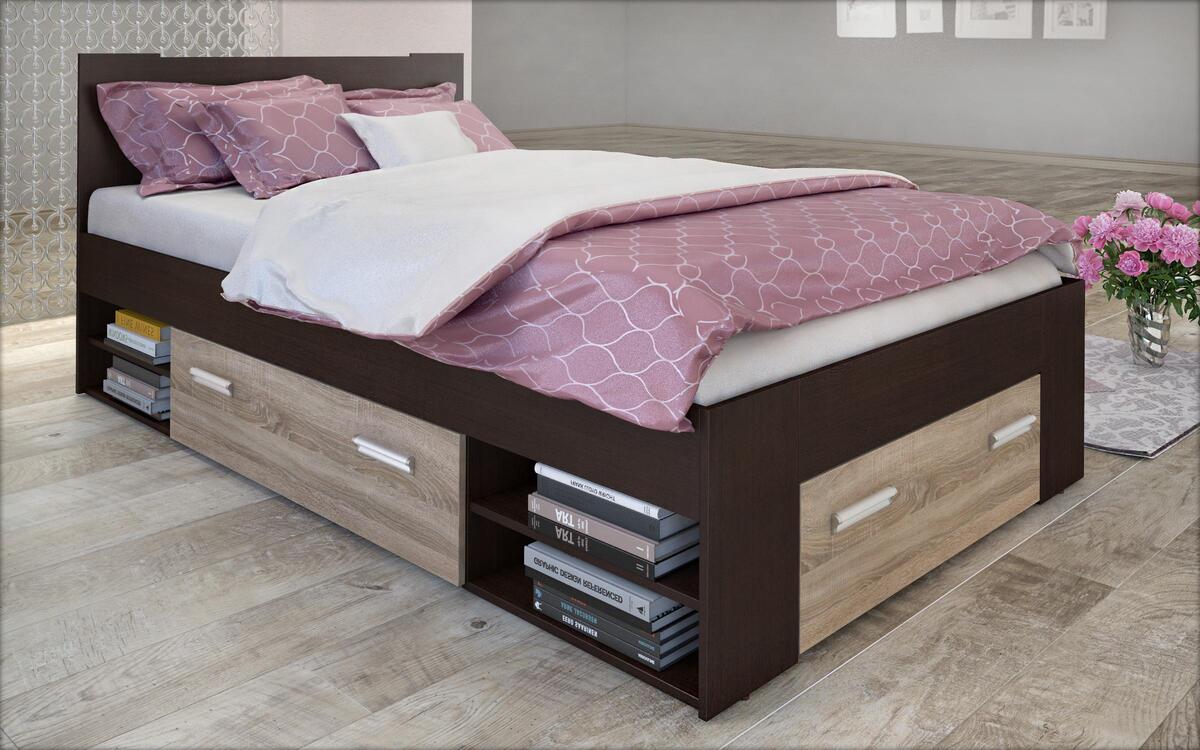 Semi-double bed + drawers Lucas 120x200 wenge + o sonoma