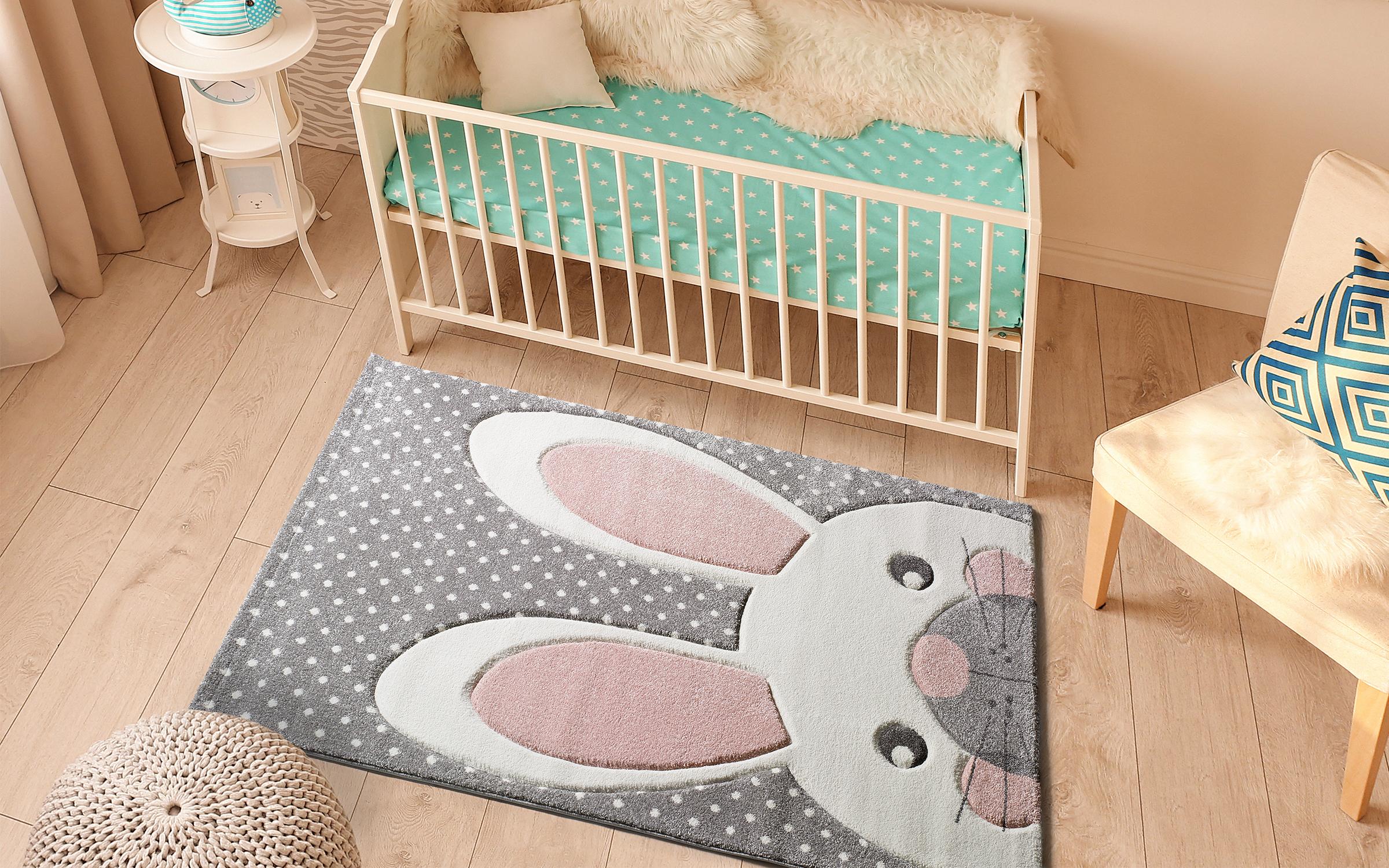Children's carpet Jena 3286 black + white + pink