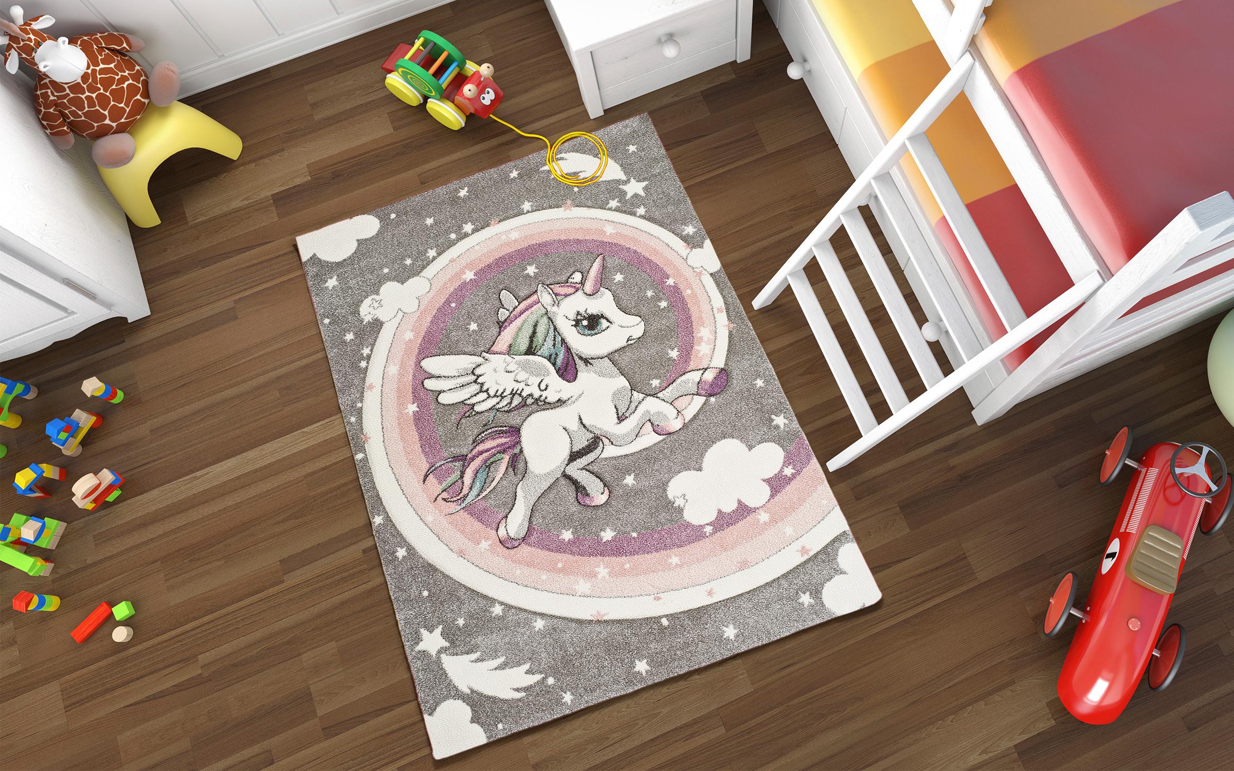 Children's carpet Furiosa 3952 dark grey + white + pink
