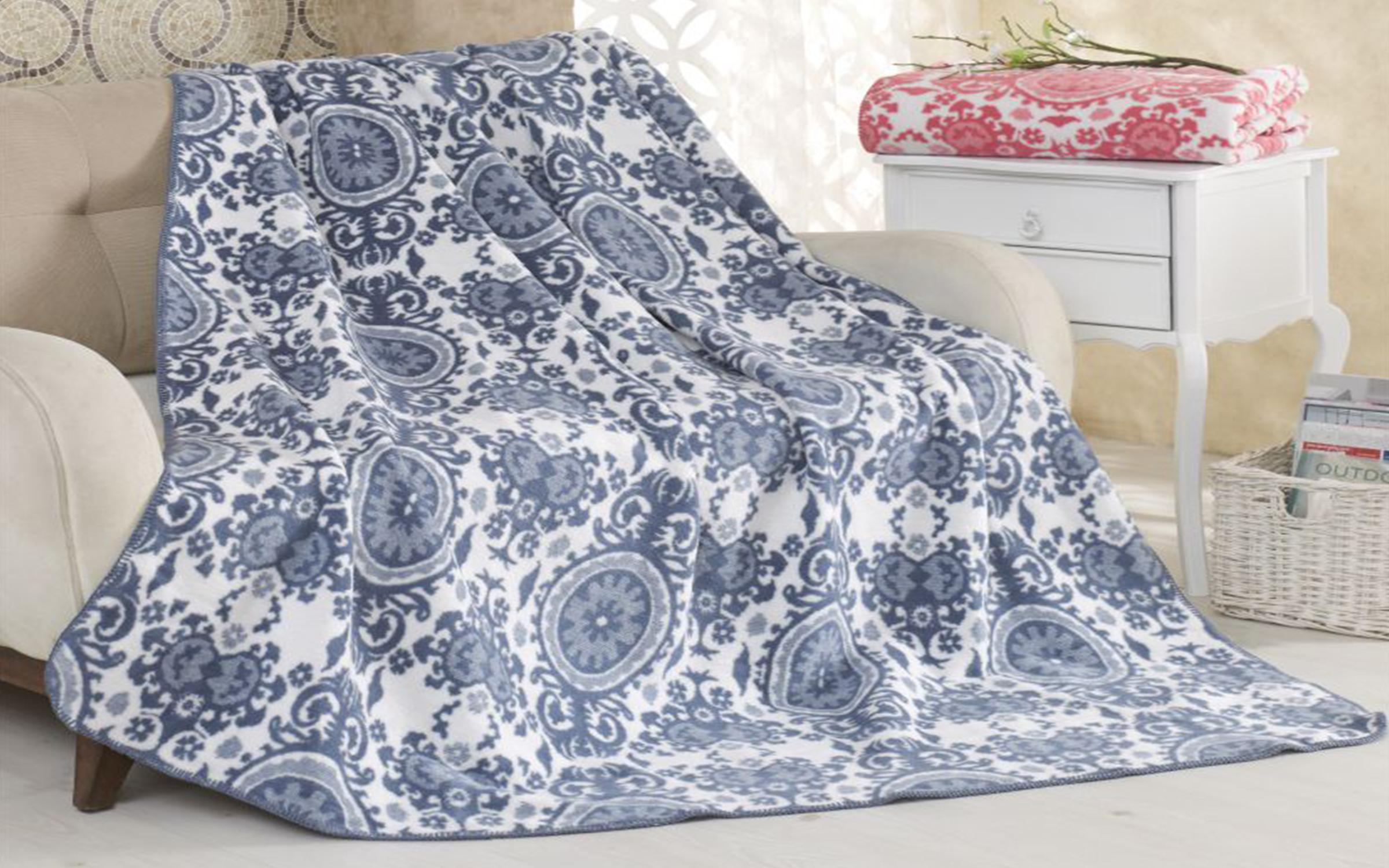 Owl blanket 200x220 white + blue
