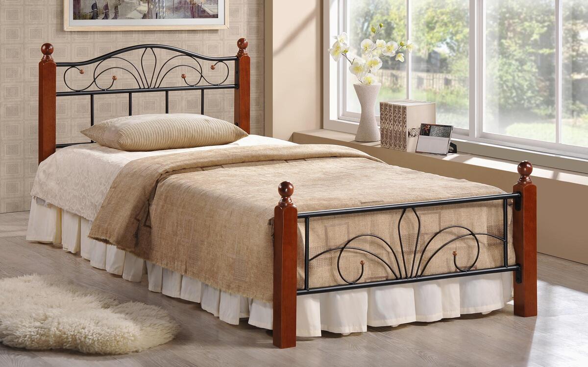 Single bed Barry 90x200 dark walnut + black