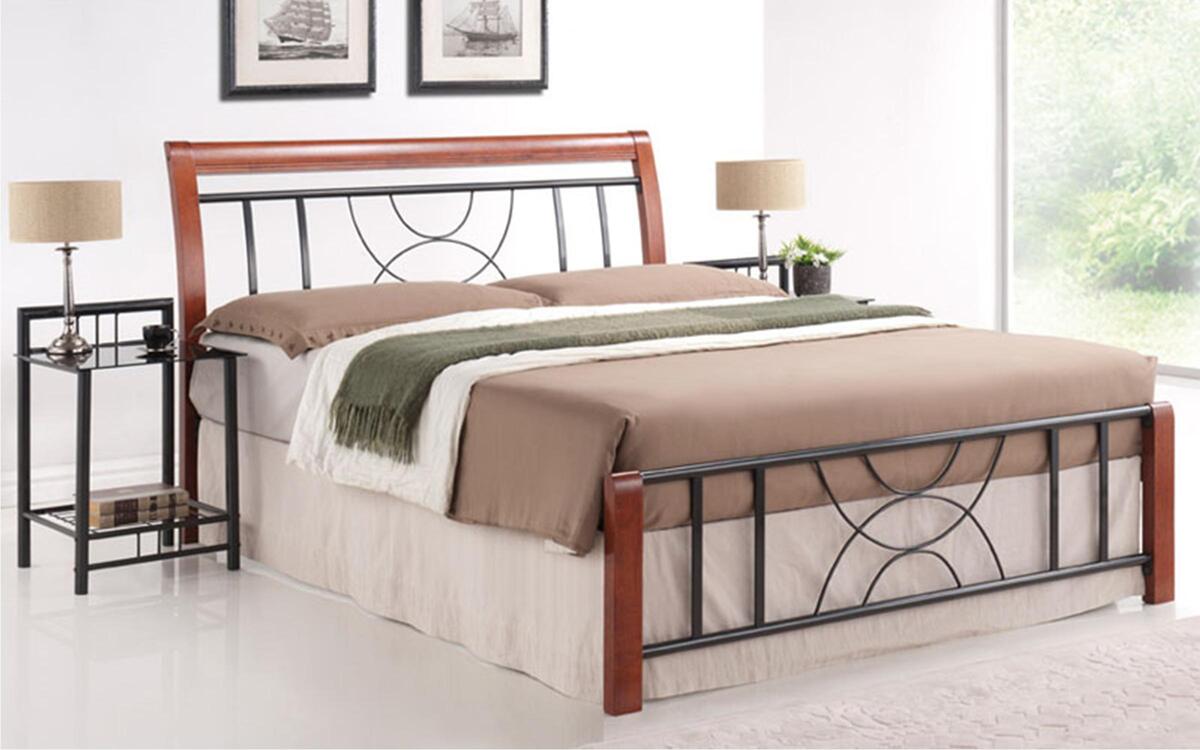 Double bed Karmen 160x200 dark walnut wood + black