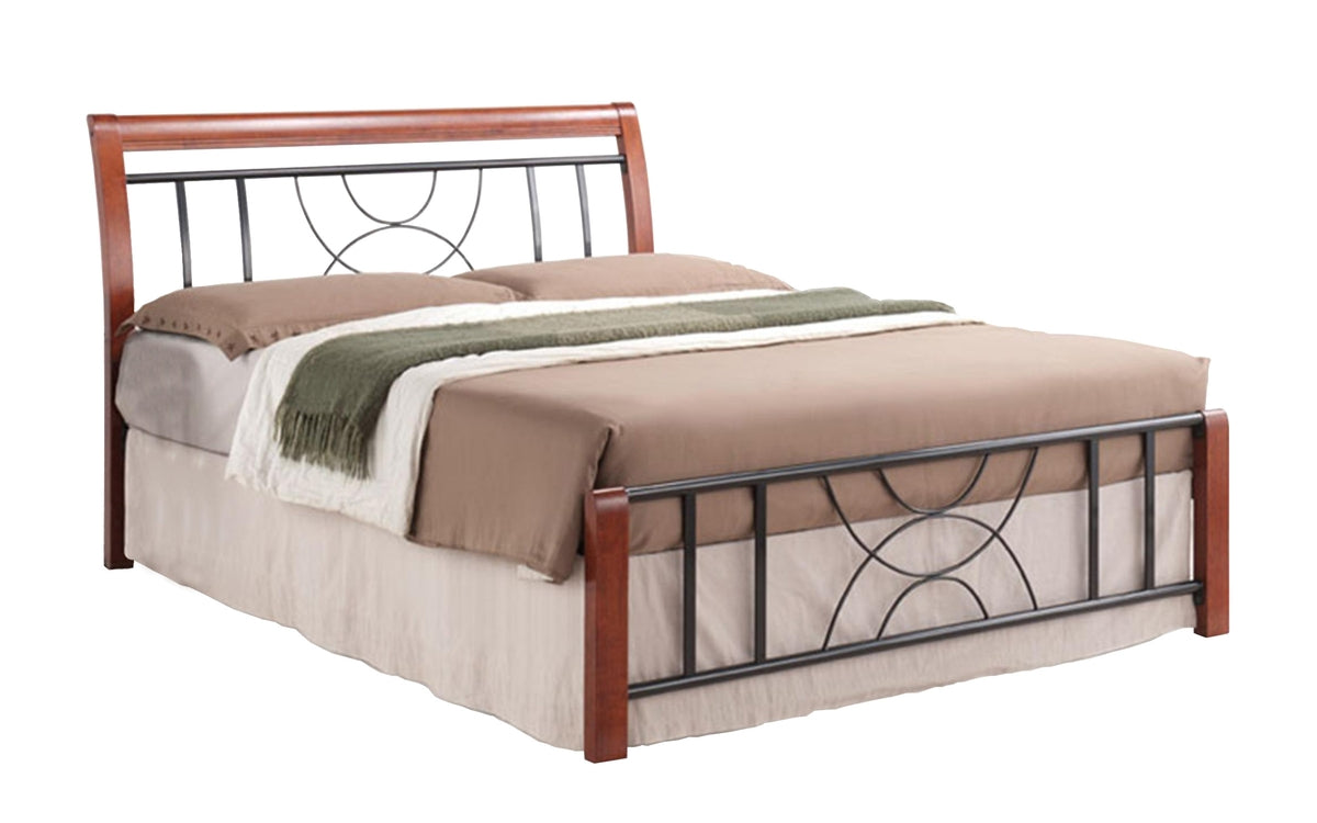 Double bed Karmen 160x200 dark walnut wood + black