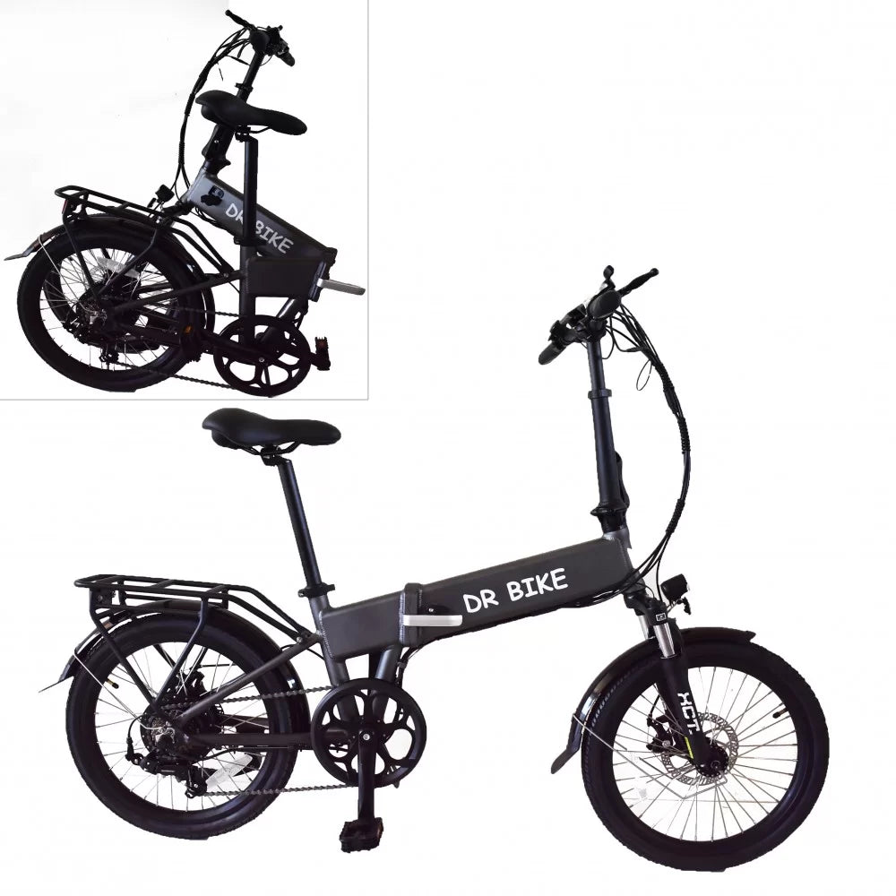 DR Bike 48V Aluminum Folding Electric Bike with SHIMANO Gears 20 Ιnches Gray B06EF