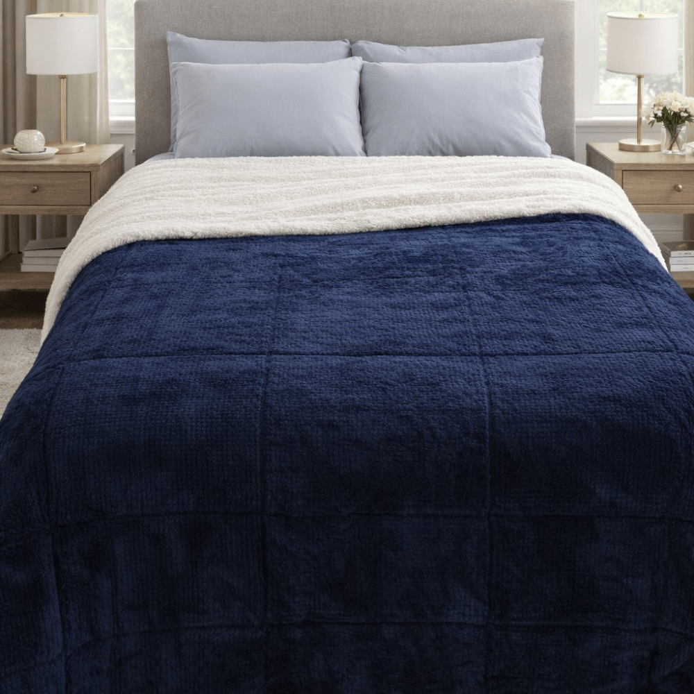 Luxury Embossed Velour Blanket King Size Warm MIDNIGHT BLUE 240×260 cm