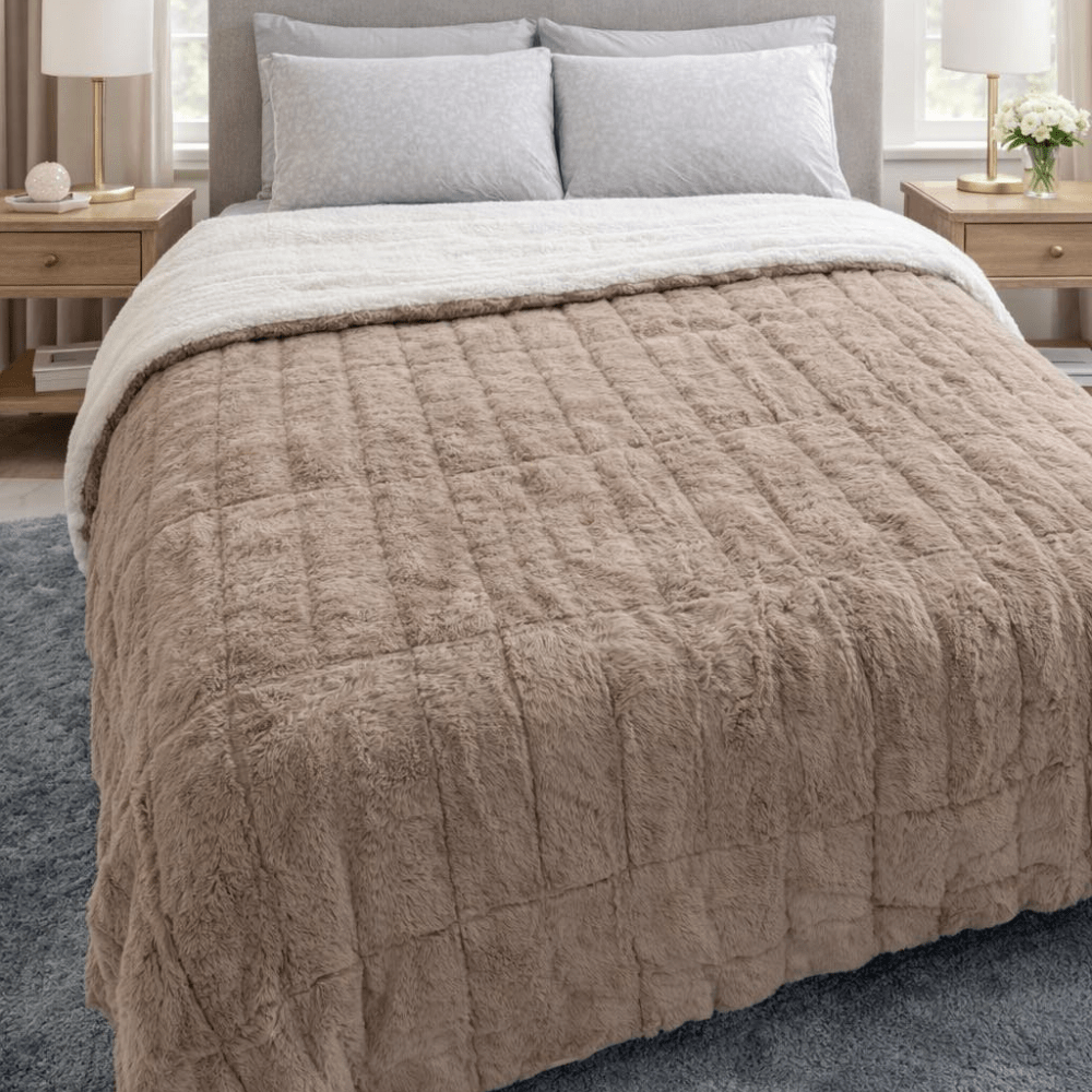 Rabbit Fur Luxury Double Warm Blanket CAPUCCINO 240×260 cm