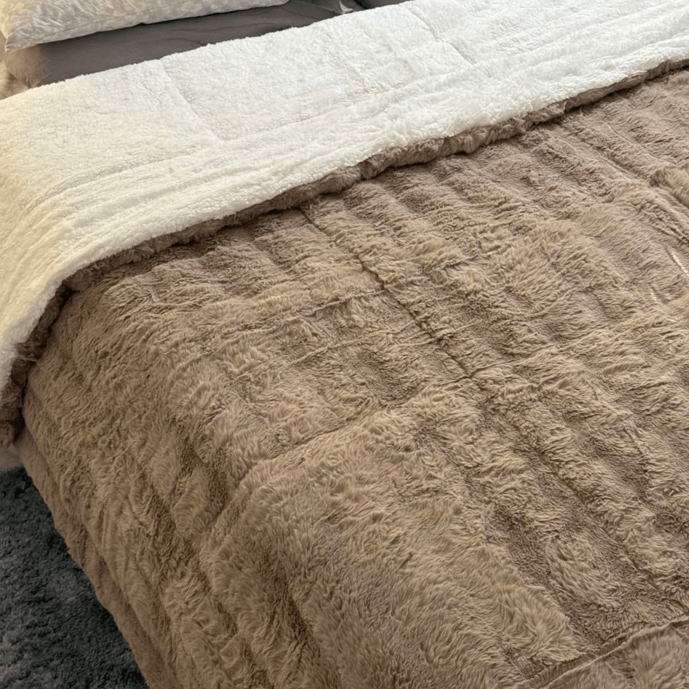Rabbit Fur Luxury Double Warm Blanket CAPUCCINO 240×260 cm