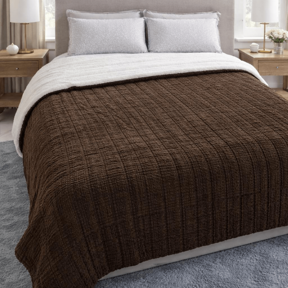 Luxury Embossed Velour Blanket King Size Brown 240×260 cm