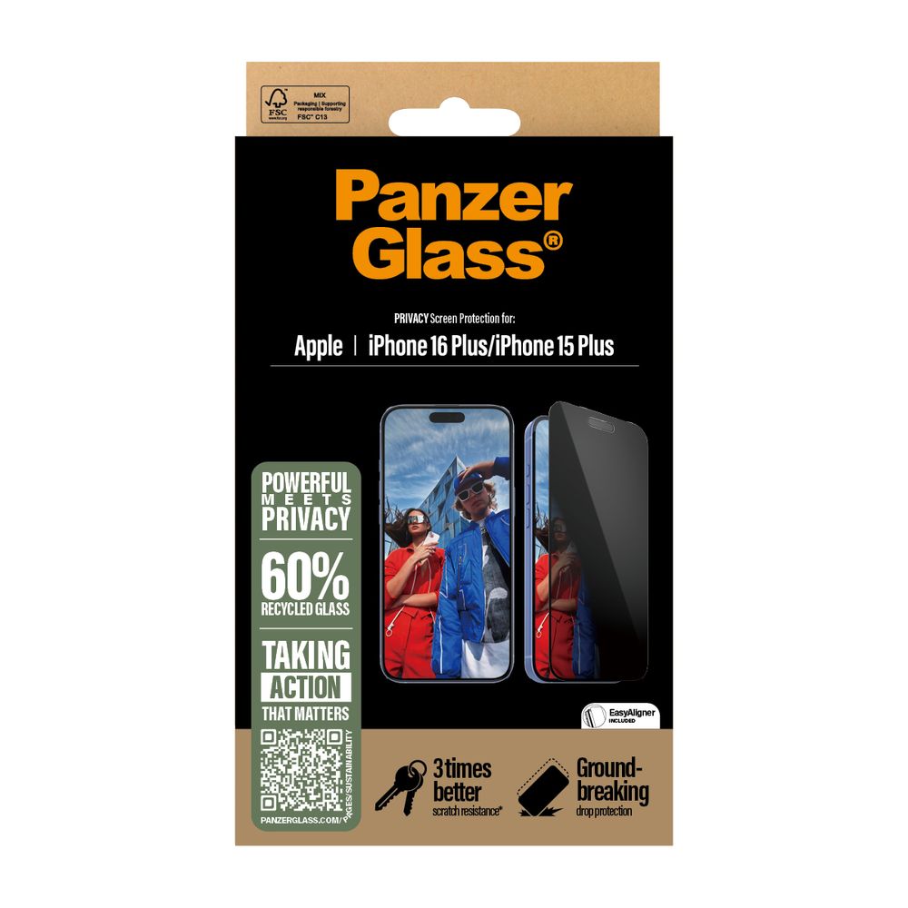 PanzerGlass Apple iPhone 16 Plus/15 Plus Privacy Протектор за екран