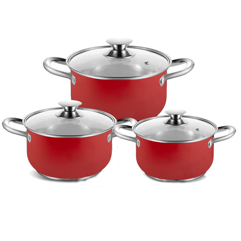 Set of pots 6 Pcs with ceramic coating Carbon Steel Red