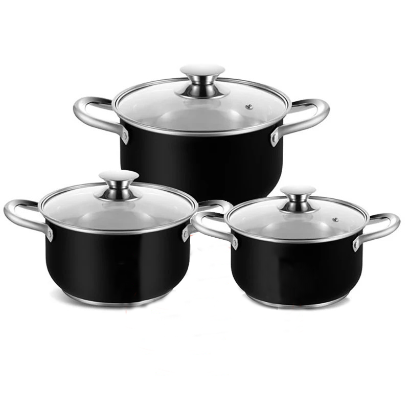 Set of pots 6 pcs with ceramic coating Carbon Steel Black