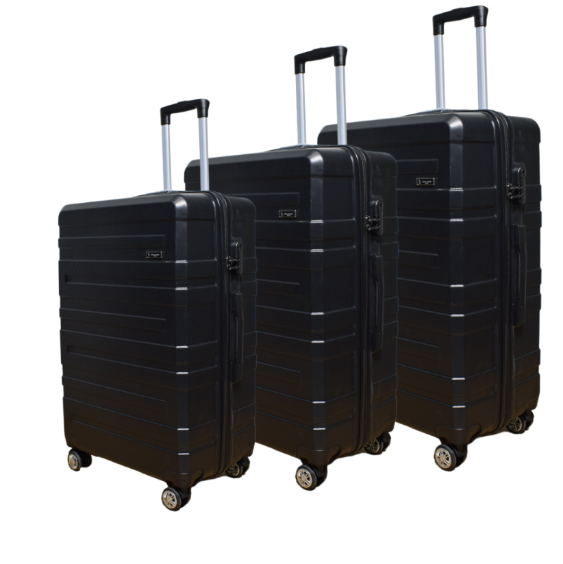 Set of 3 Travel Suitcases 75cm x 49cm x 31cm ABS STRIPES-3119-BLACK
