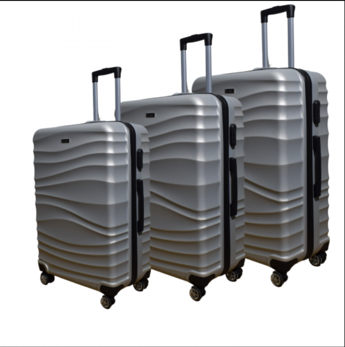 Set of 3 Travel Suitcases 75cm x 49cm x 31cm ABS WAVE-3113-SILVER