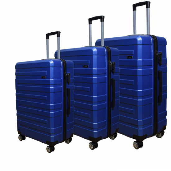 Set of 3 Travel Suitcases 75cm x 49cm x 31cm ABS STRIPES-3119-BLUE