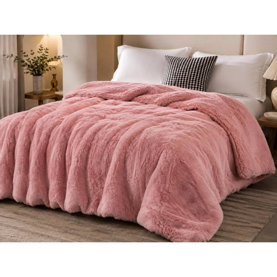 Fur Blanket RABBIT FUR Double 240x220 cm. PINK KOUB-1516