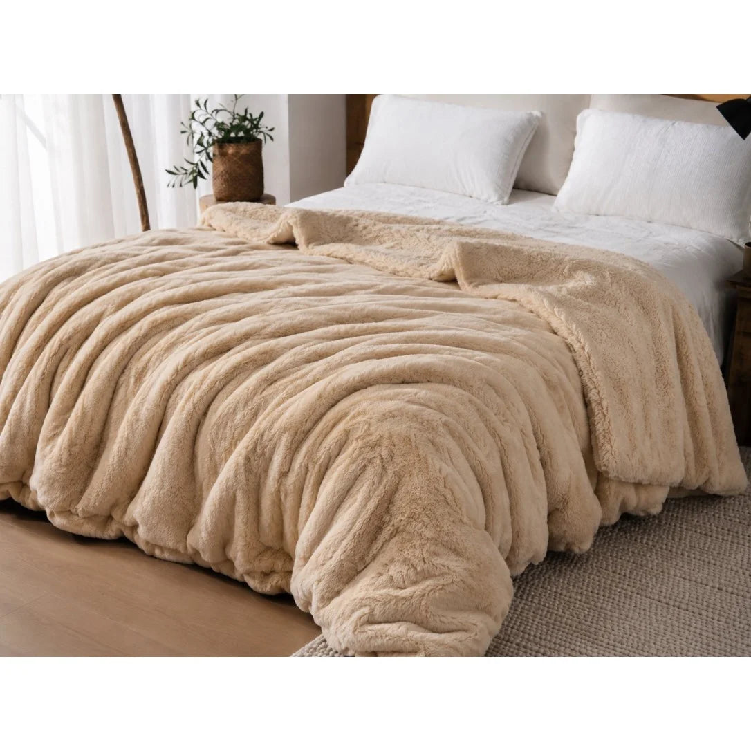 Fur Blanket RABBIT FUR Double 240x220 cm. BEIGE KOUB-1517