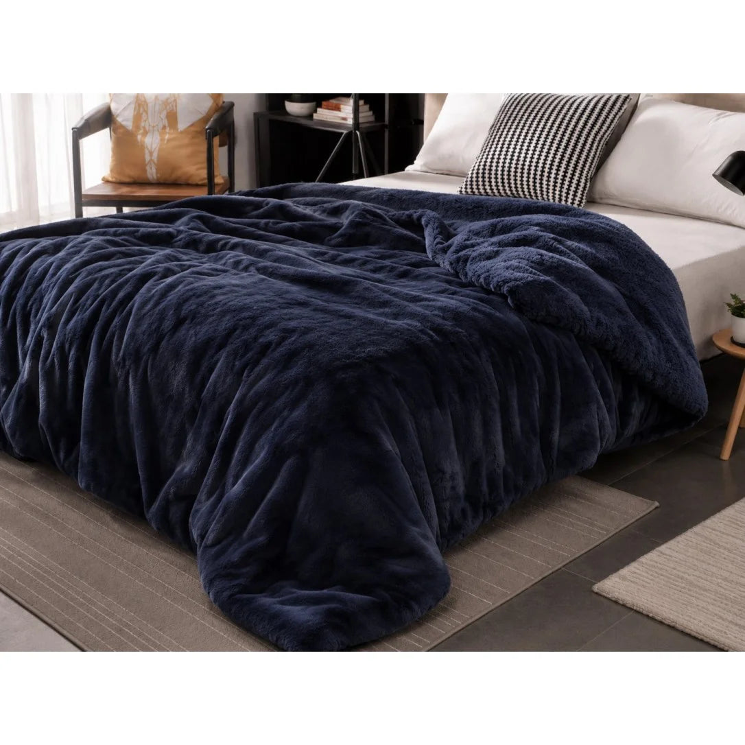 Fur Blanket RABBIT FUR Double 240x220 cm. BLUE BLACK KOUB-1519