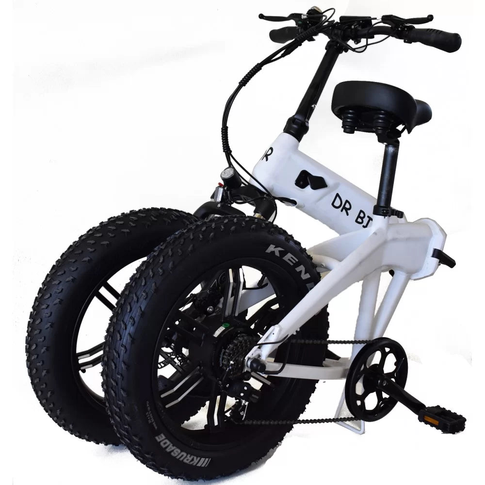 DR Bike 48V Aluminum Folding Electric Bike with SHIMANO Gears 20 Inches White B10EF