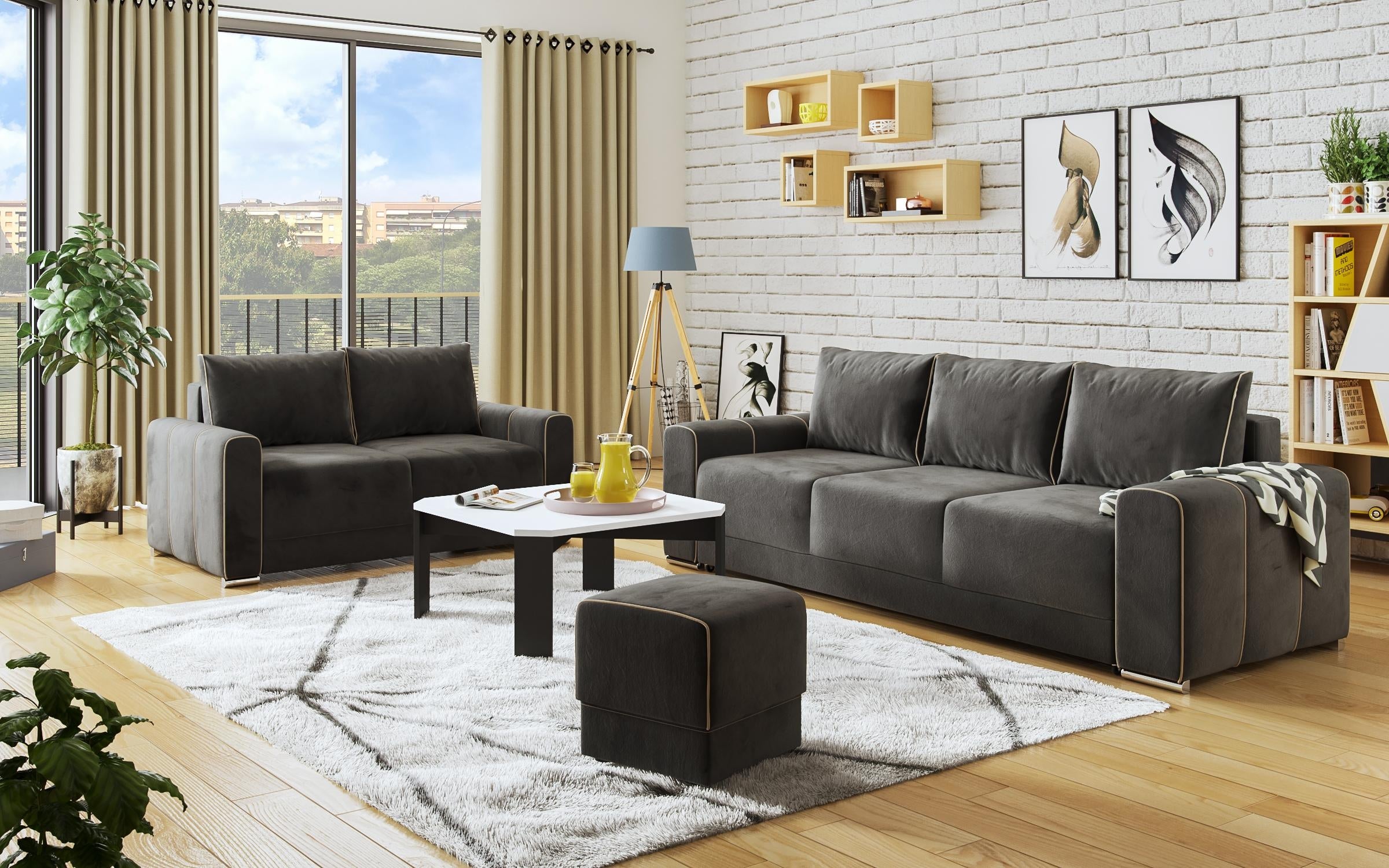 Stool Torreto 7857 dark grey + dark beige