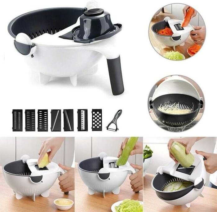 Multi-cutter for vegetables 6 in 1 with a rotating drainage basket