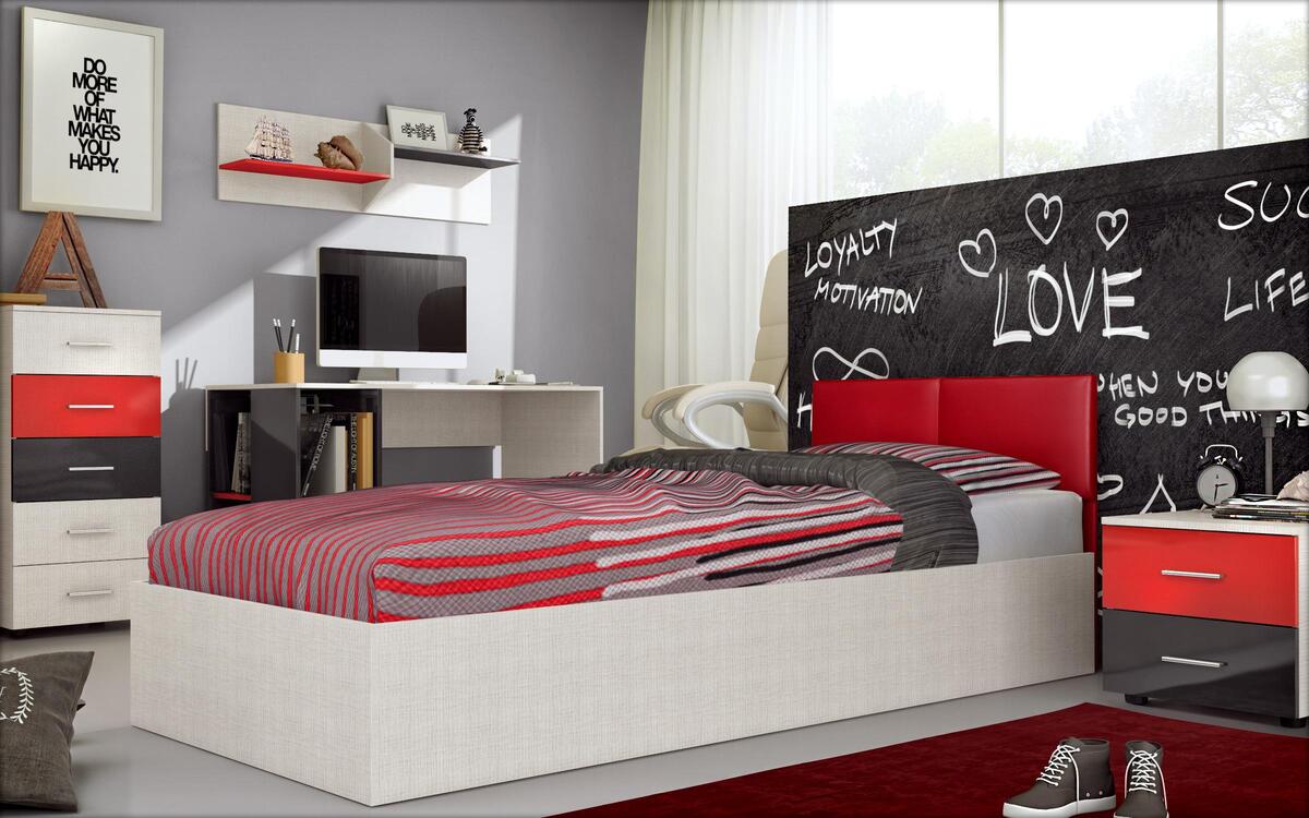 Children's bedroom set Daniel 90x200 light perrier + red glossy + anthracite glossy