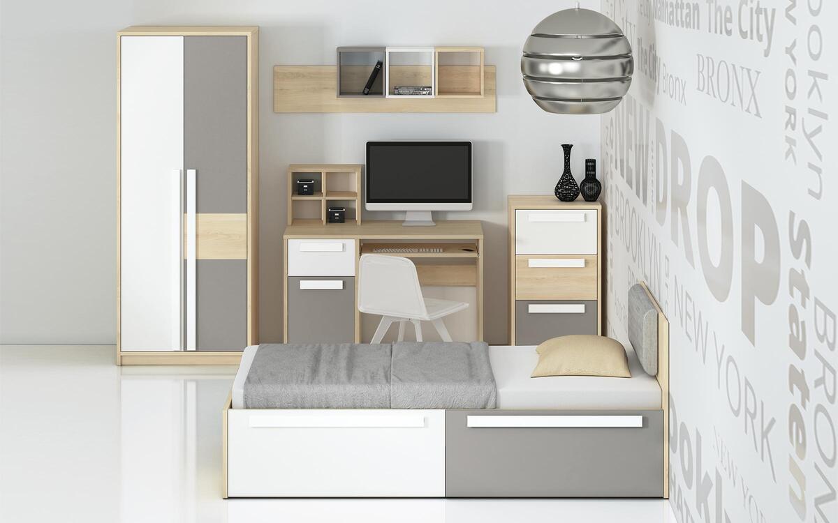 Single bed Senegal 90x200 fjord beech + white + gray platinum