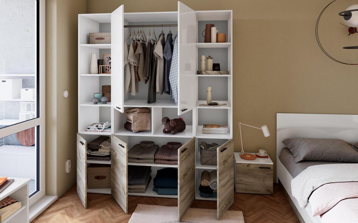 Bedroom set Kalten 160x200 oak kraft grey + white glossy