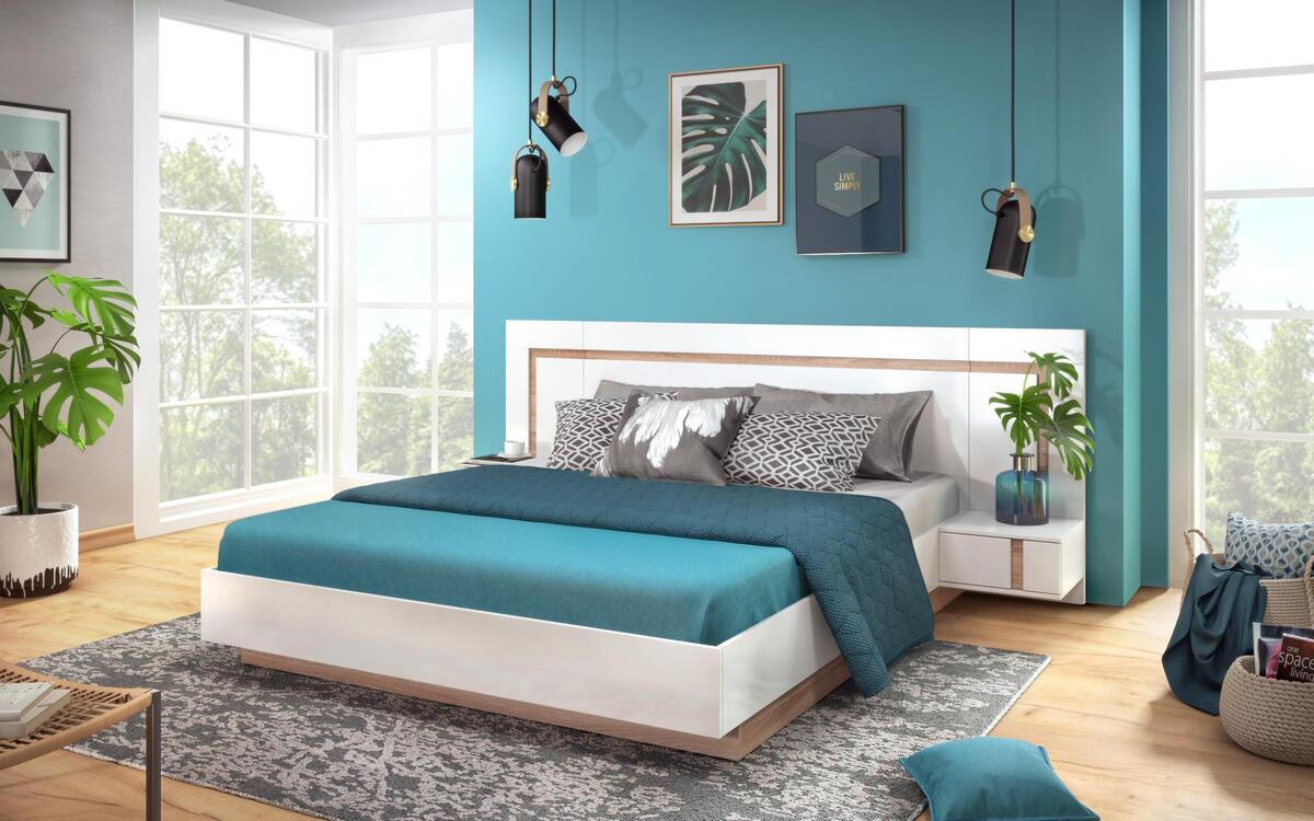 Omoian double bed 160x200 white + sonoma oak