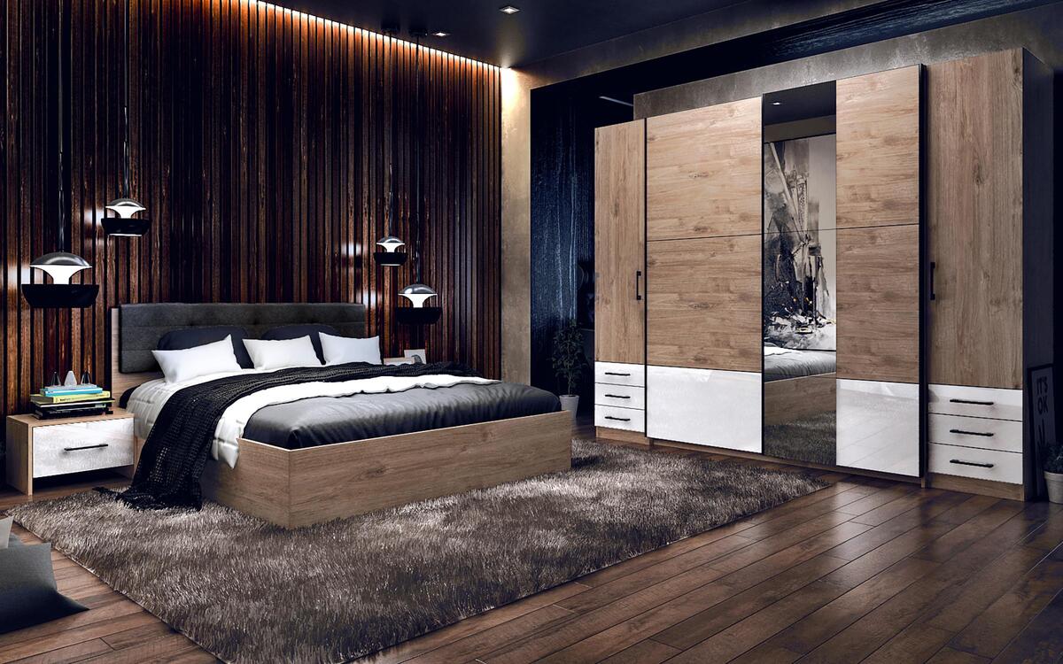 Double bed Inter 160x200 oak harbor gold + white