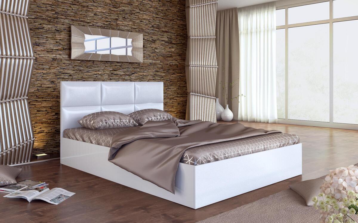 Double bed Mordor 140x200 oak sonoma with beige + white leather