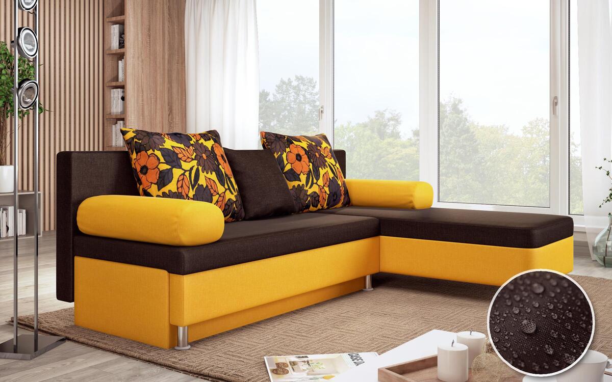 Corner sofa Daniel M 2420 dark brown + yellow