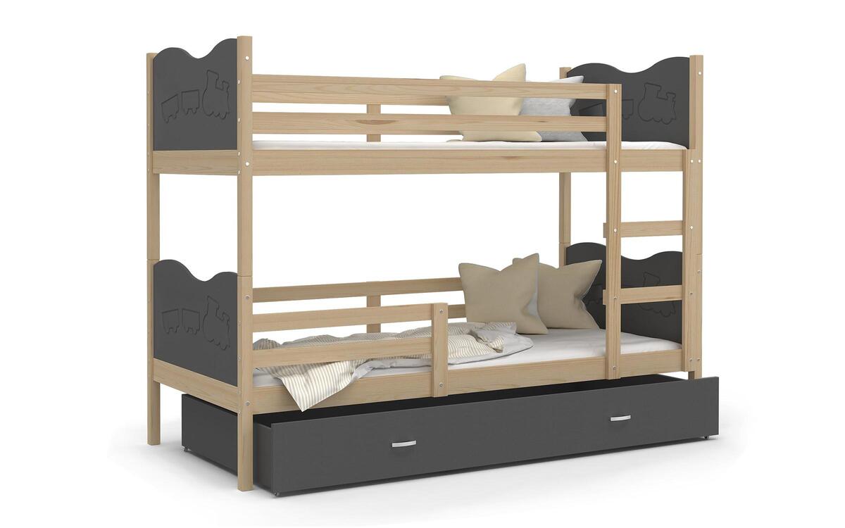 Children's bunk bed + mattresses Wong 80x190 pine + grey