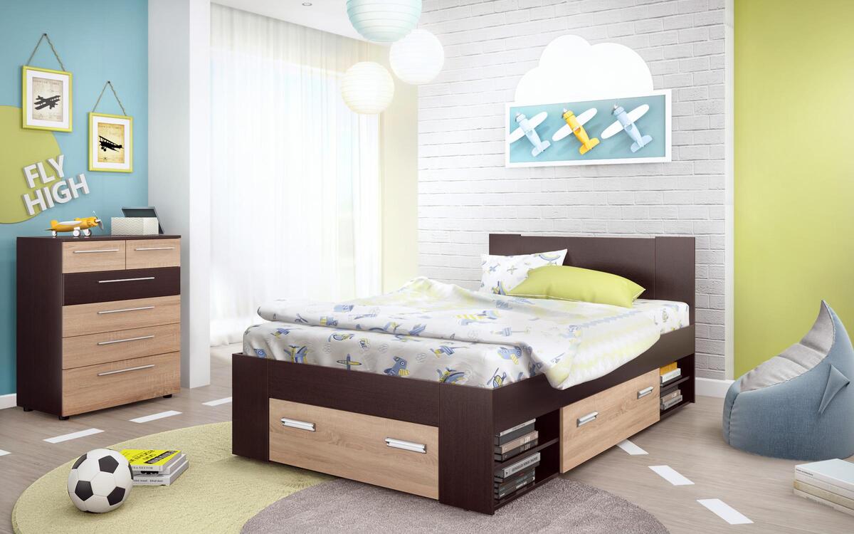 Semi-double bed + drawers Lucas 120x200 wenge + o sonoma