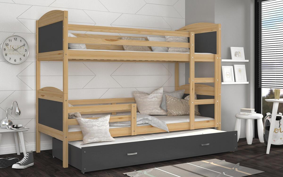 Children's bunk bed + mattresses Orlando 80x190 pine + grey