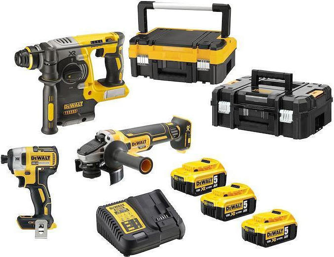 Dewalt 18V Drill & Wrench Set with 3x5Ah Batteries and Case DCK305P3T