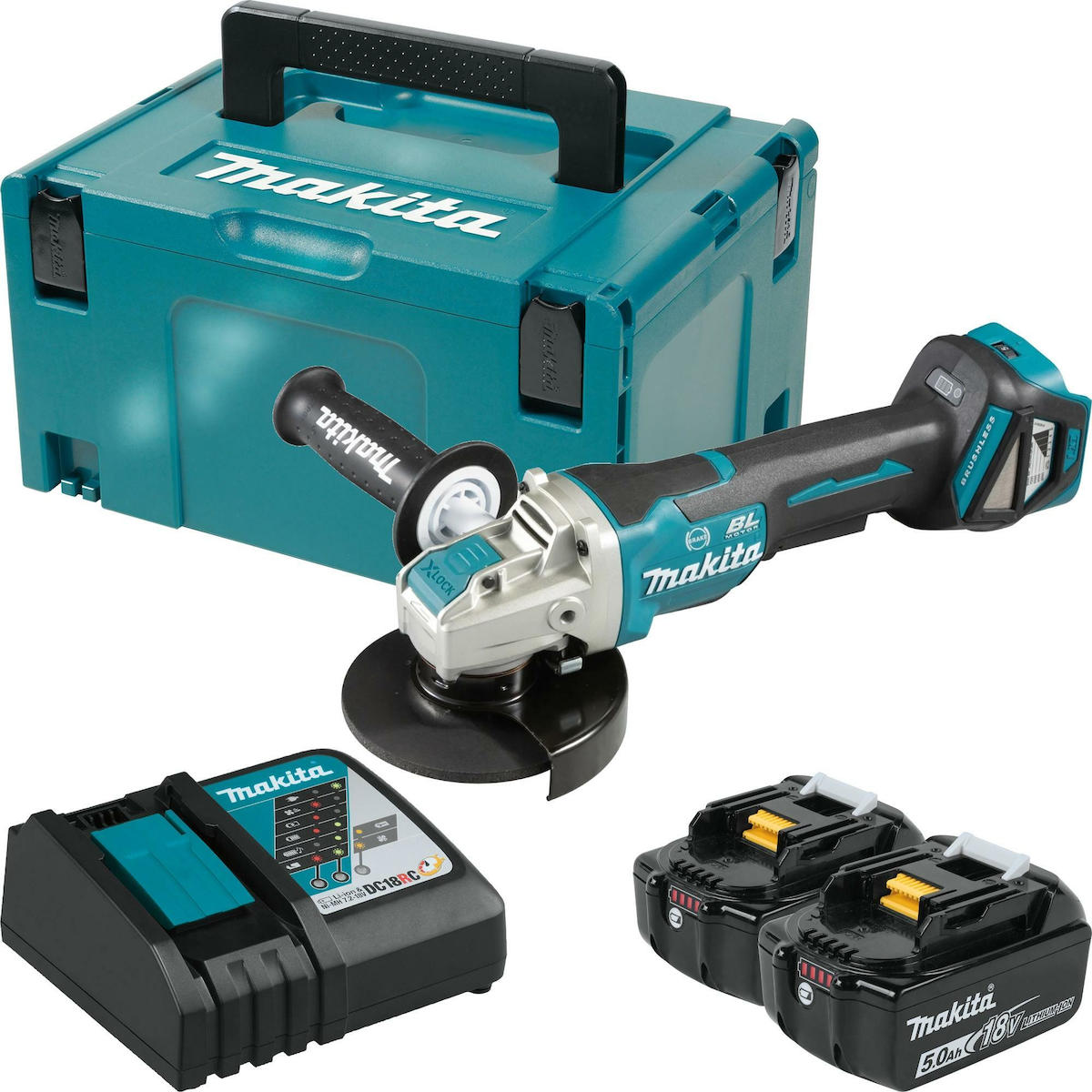 Makita Angle Grinder 18V 125mm Battery 2x5Ah with Speed Control DGA519RTJ