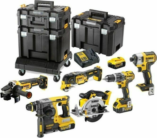 Dewalt 18V Circular Saw & Drill & Impact Driver & Saw & Torch Set with 3x5Ah Batteries and Case DCK685P3T