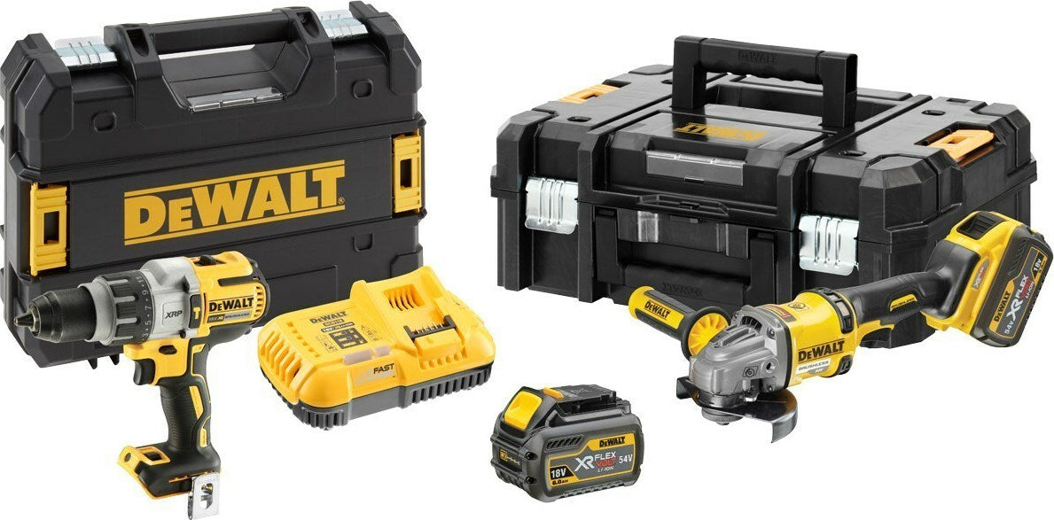 Dewalt 18V Angle Grinder & Impact Drill Set with 2x6Ah Batteries and Case DCK2055T2T