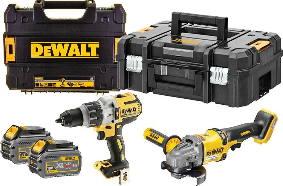Dewalt 18V Angle Grinder & Impact Drill Set with 2x6Ah Batteries and Case DCK2055T2T