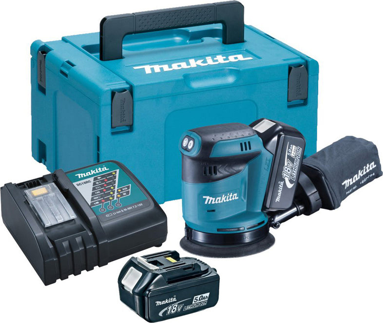 Makita Eccentric Grinder 125mm 18V 2x5Ah with Speed Control and Suction System DBO180RTJ