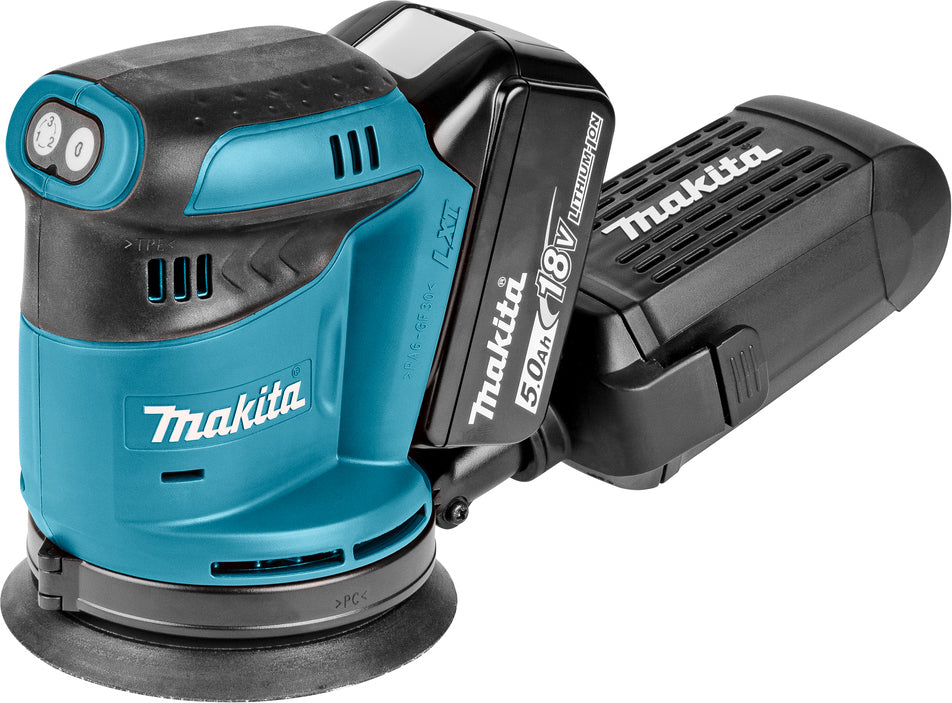 Makita Eccentric Grinder 125mm 18V 2x5Ah with Speed Control and Suction System DBO180RTJ